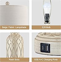 Vista 5 de Juego de 2 lámparas de mesa de 28 pulgadas para sala de estar, lámparas de estilo granja para dormitorio con puertos USB, lámpara de mesa de noche