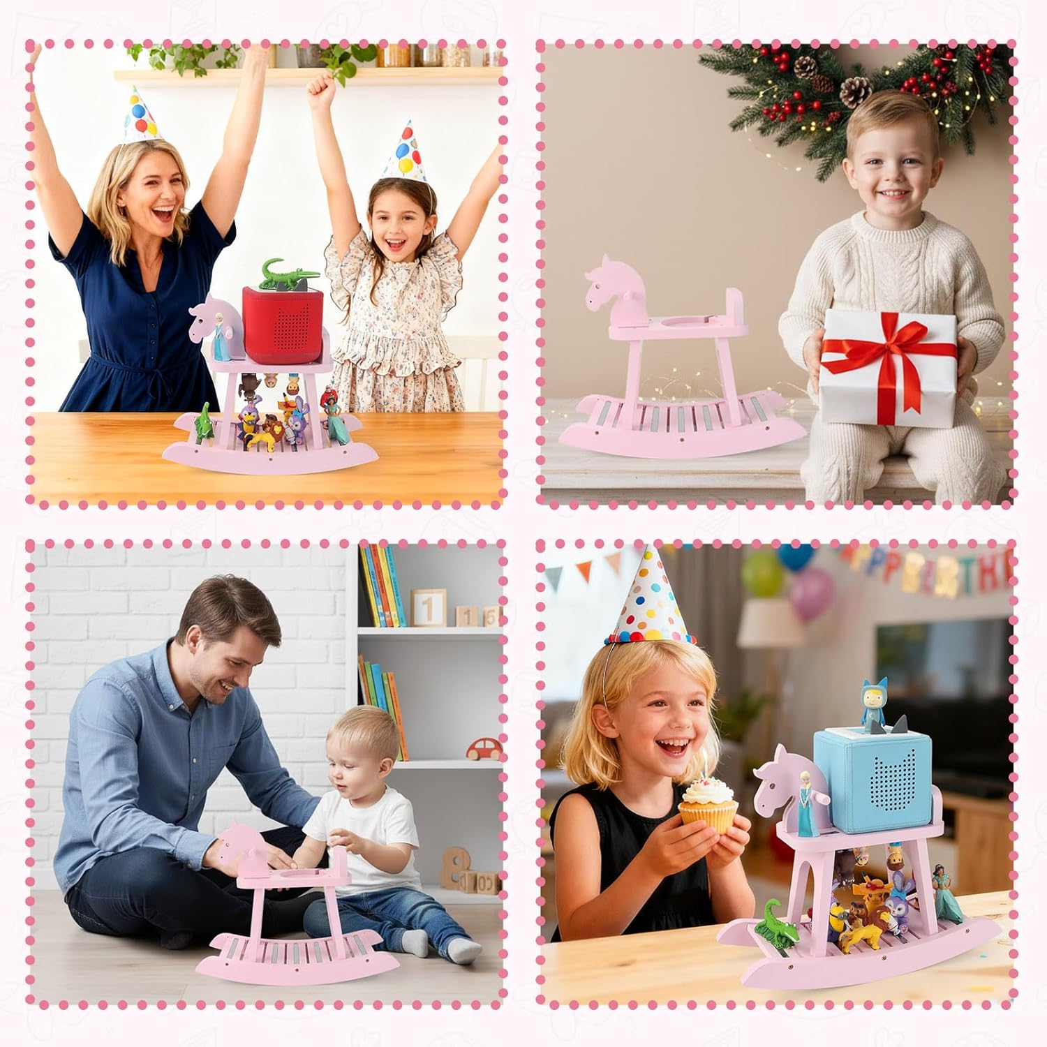 for Toniebox 2 and Toniebox 1 Tonie Shelf, Tonies Figures Tonies Storage,Magnetic Wooden Floating Shelves Compatible with Tonie Box Player Character (Pink, Horse)