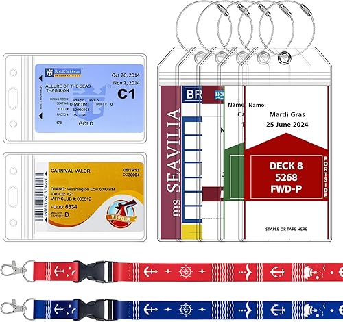 SEAVILIA 5 Pack Cruise Luggage Tag Holder & 2 Pack Cruise Ship Lanyards with Waterproof Id Badge Holder, Cruise Essentials 2025 for NCL, Princess, Carnival, Royal Caribbean and Celebrity