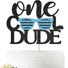 One Cool Dude Cake Topper - Baby Boy 1st Birthday Cake Decoration - Birthday Dude Photo PropsBlack and Blue