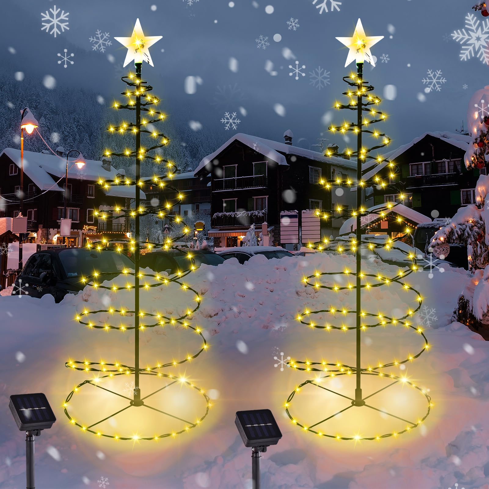 Outdoor Christmas Decorations, 2 Pack 29'' Spiral Solar Christmas Tree Lights, 8 Modes Solar Pathway Lights, Waterpoof Light up Prelit Xmas Tree for Garden Patio Yard Walkway Driveway（Warm White）-image-25