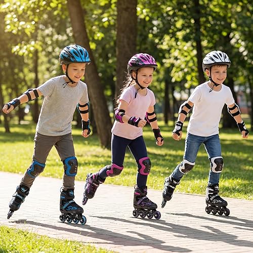 Vista 8 de BABY JOY Patines en línea, 4 tamaños ajustables para niños con ruedas iluminadas para niños de 5 a 14 años, divertidos patines iluminadores