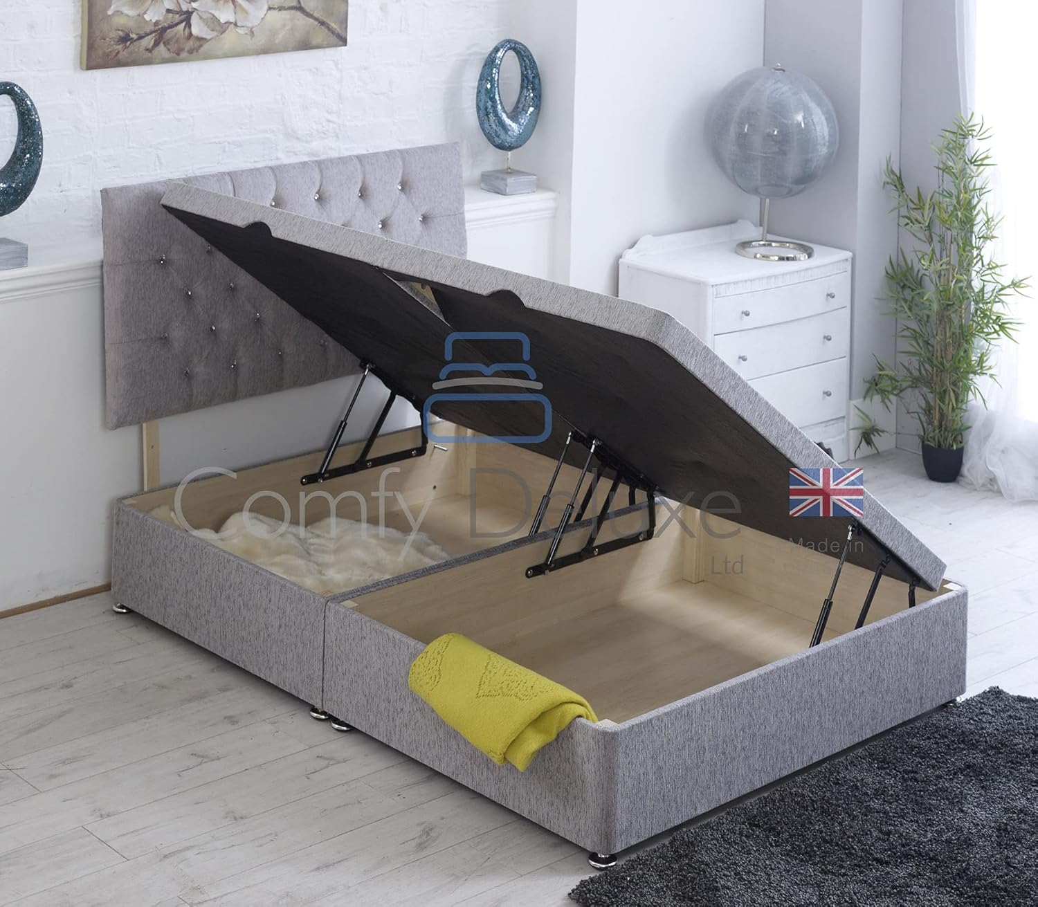 Buy Ottoman Divan Storage Bed Side Lift Open In Crushed Velvet With