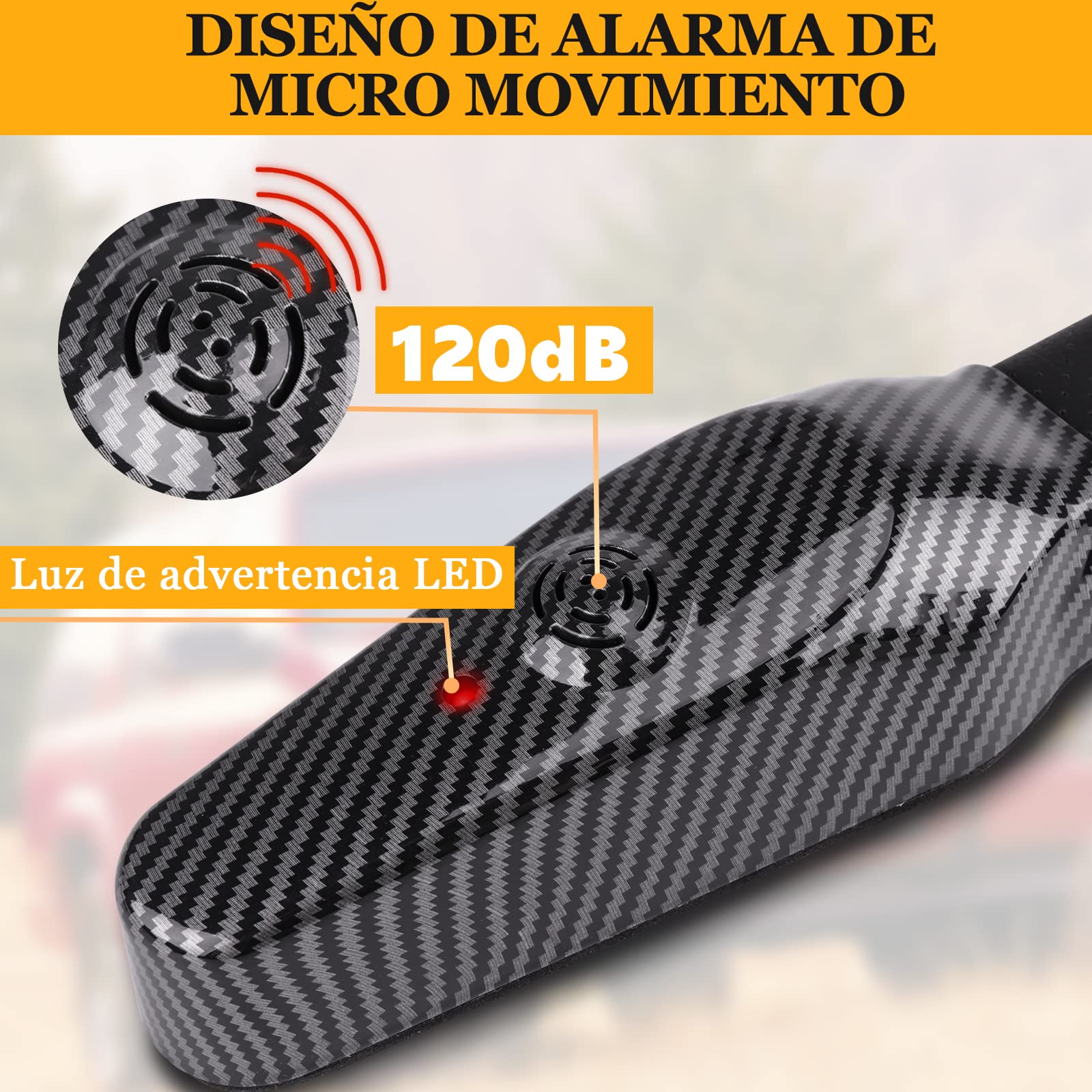 Tevlaphee Antirrobo Coche con Alarma, 120dB, Antirrobo Coche Volante, Barra Antirrobo Coche, Ajuste Universal