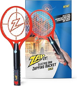 ZAP IT! Electric Bug Zapping Racket Mini - Rechargeable Bug Zapper Racket, 4,000 Volt Fly Swatter Electric Bug Zapper, USB Charging Cable - Red