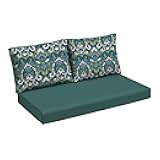 Arden Outdoor Loveseat Cushion Set, 48 x 24, Water Repellent, Fade Resistant, Cushion Set for Couch, Bench, and Swing, Sapphire Aurora Blue Damask
