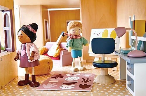 Miniatura 5 de Tender Leaf Toys - Ayana and Her Cat - Muñeca flexible en miniatura de madera, figura de acción multicultural para casa de muñecas - Fomenta el