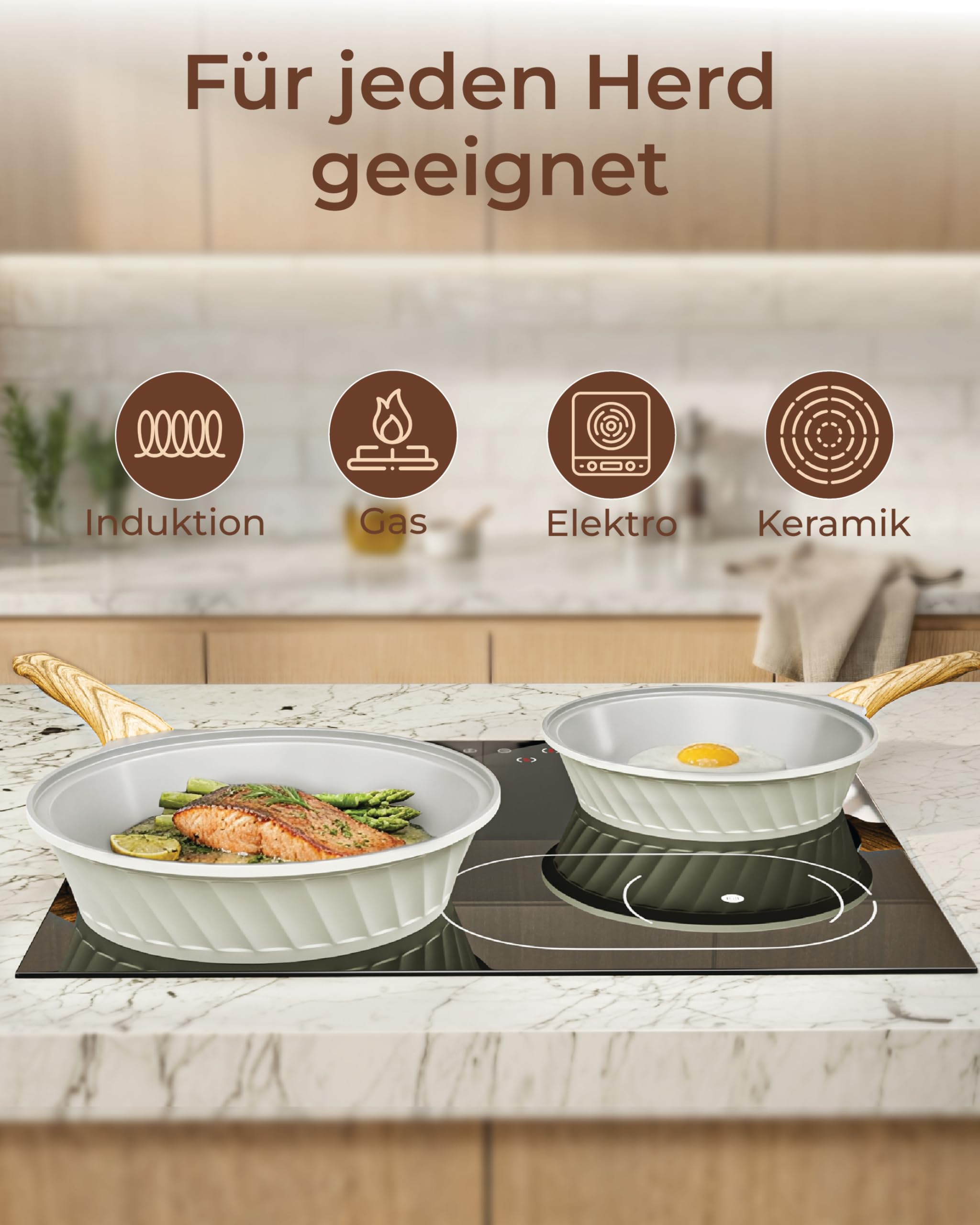 3-teiliges Keramik Antihaft Pfannenset 20/24/28 cm Hitzebeständig, PFOA & PTFE-frei, Induktion Geeignet, Keramik Beschichtung Bratpfanne, Bakelitgriff für Gesundes Kochen