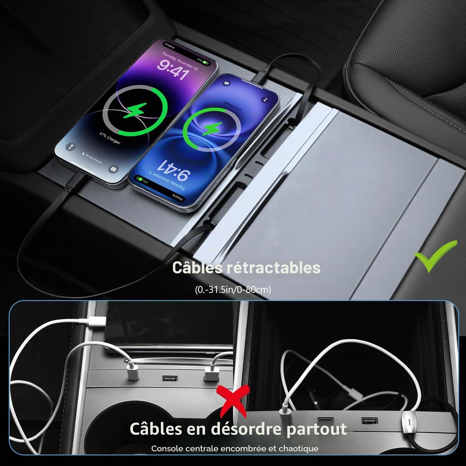 Tesla Hub USB pour Model 3 Highland 2024-2025 & Model Y Juniper 2025-2026, 135W, Station d'accueil Console Centrale