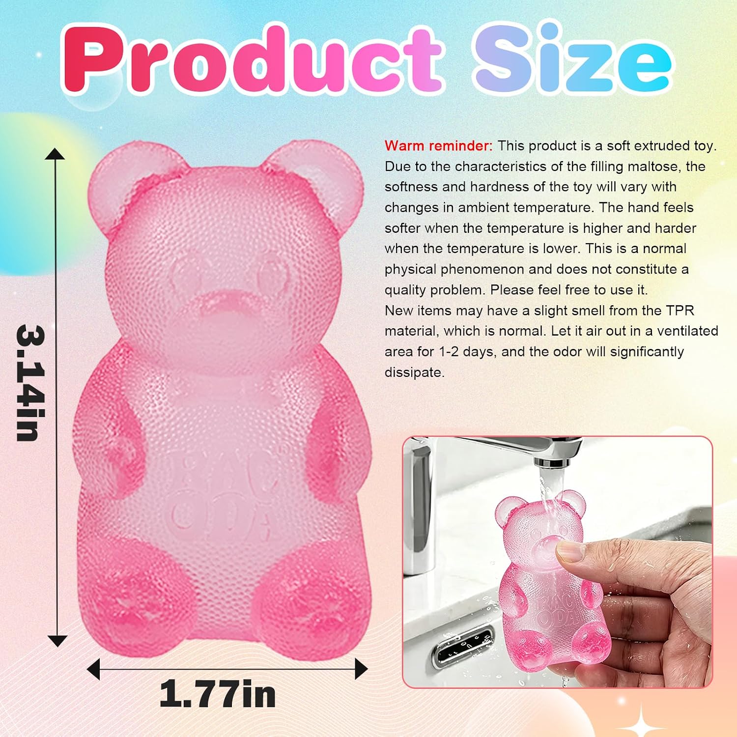 Pink Stretch Filled Squeeze Toys for Sensory Play，Maltose Bear & Sugar Ball Designs, Squishies Anxiety Relief & Focus Toy, Sensory Fidget Toys for Adults, Kids, Slow Rising Squishy Stress Balls image 2