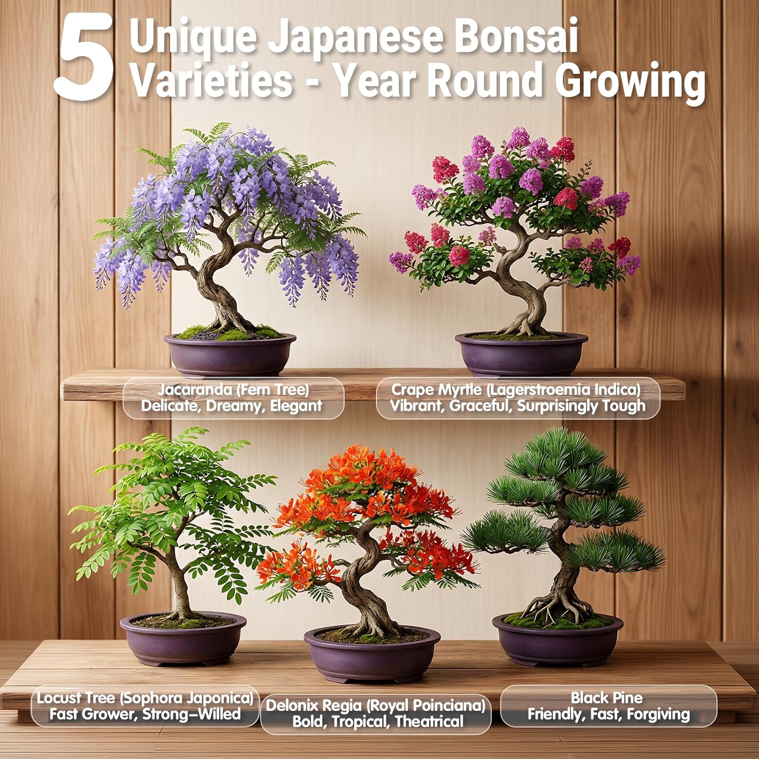 Bonsai Tree Starter Kit for Beginners 5 Unique Indoor Bonsai Trees with Gardening Tools DIY Bonsai Growing Kit Perfect Gifts for Women Men Plant Lovers for Birthday Easter Housewarming