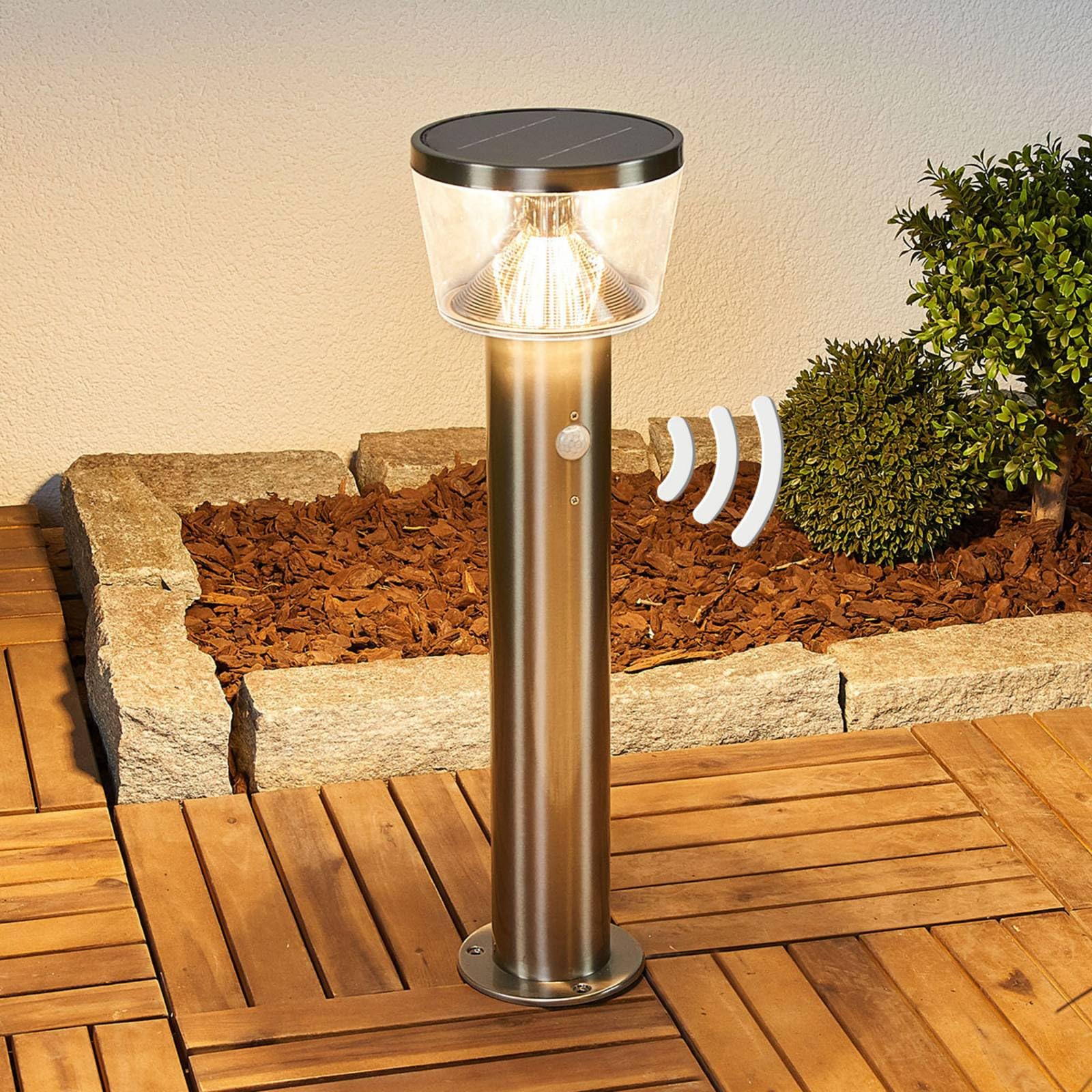 Lindby LED Solarleuchten Antje mit Bewegungsmelder (spritzwassergeschützt (Modern) in Alu aus Edelstahl (1 flammig,) - Solarlampe Solarleuchte Garten