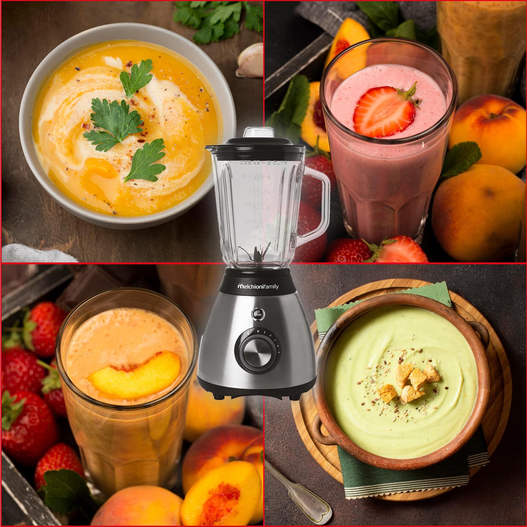 Melchioni Family | Frullatore Elettrico 600W con Caraffa in Vetro da 1,5L e 6 Lame in Acciaio Inossidabile - Versatile, Potente e Facile da Usare