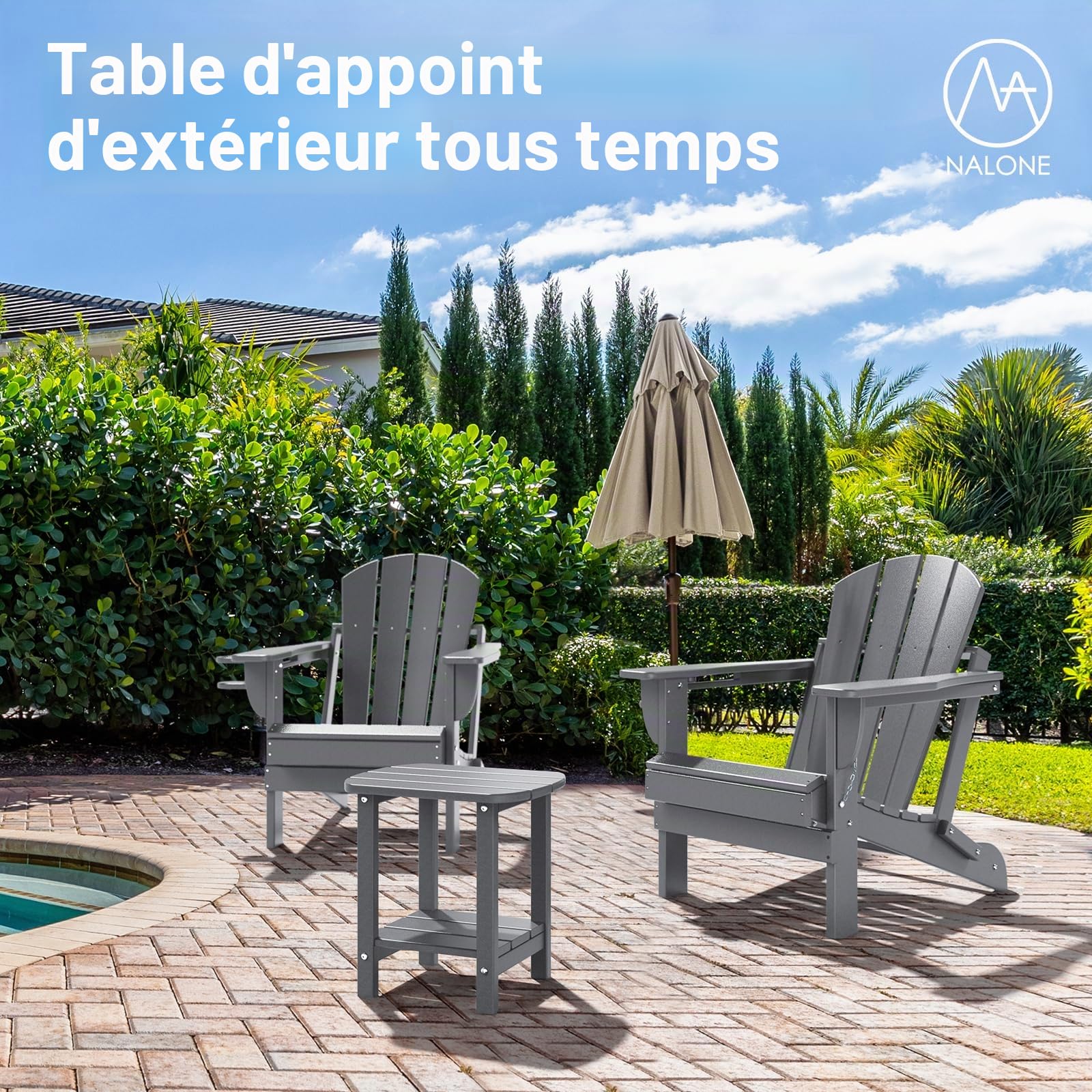 NALONE Table De Jardin, 40x40x30cm Table Exterieur, Petite Table Basse, Table Balcon Dessus À Lattes pour Balcon, Jardin, Terrasse