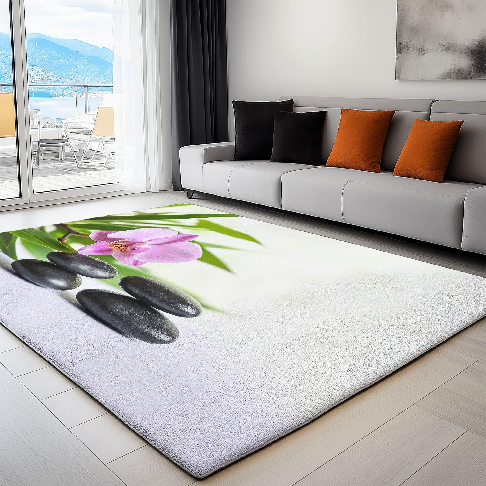 Générique Tapis Salon Orchidée Pierre De Méditation 80x150cm Tapis Grand Antidérapant Doux, Moquette Impression Lavables, Chambre Salon et Chambre d'enfants Tapis Déco