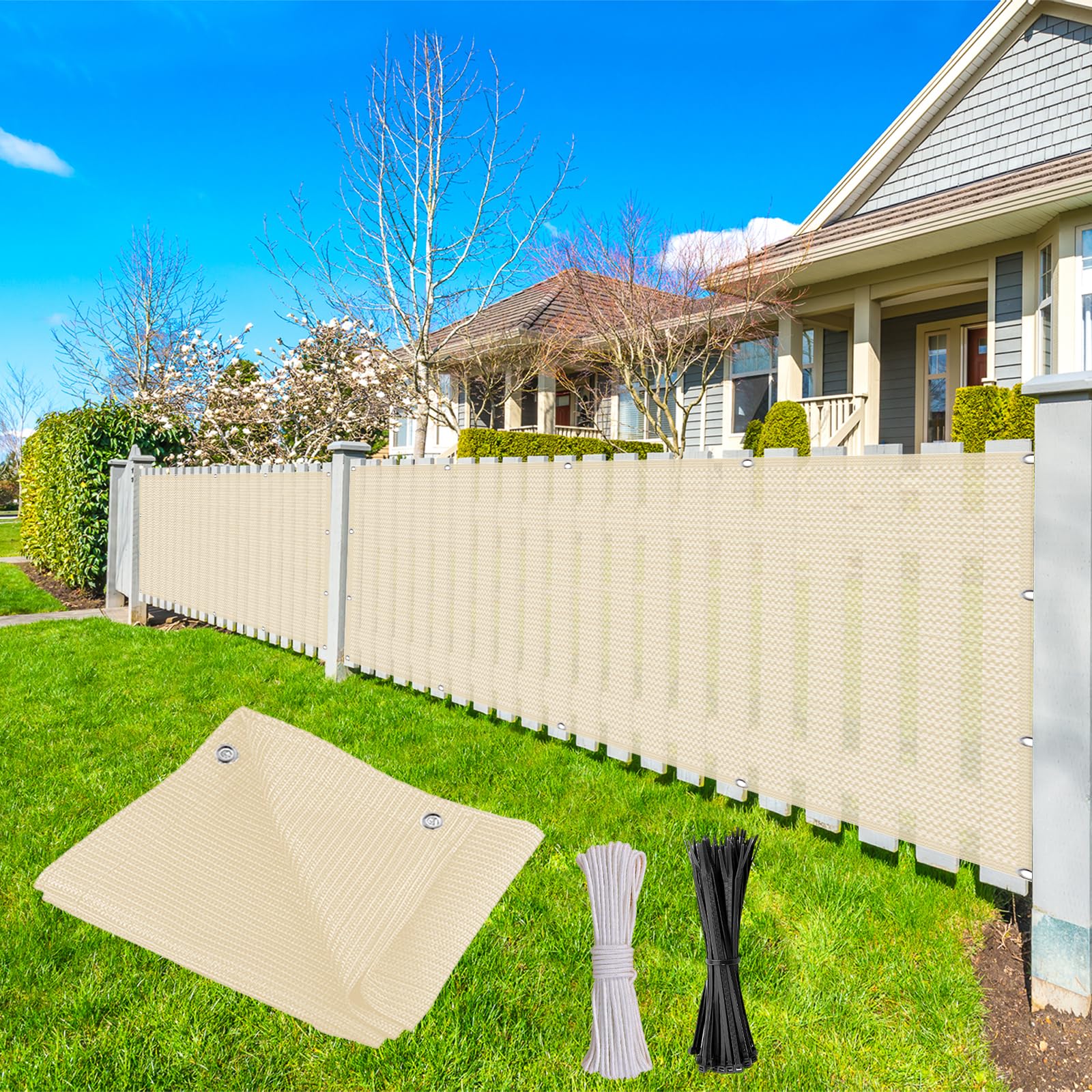 Brise-Vue 180 x 550 cm en HDPE crème pour balcon et patio