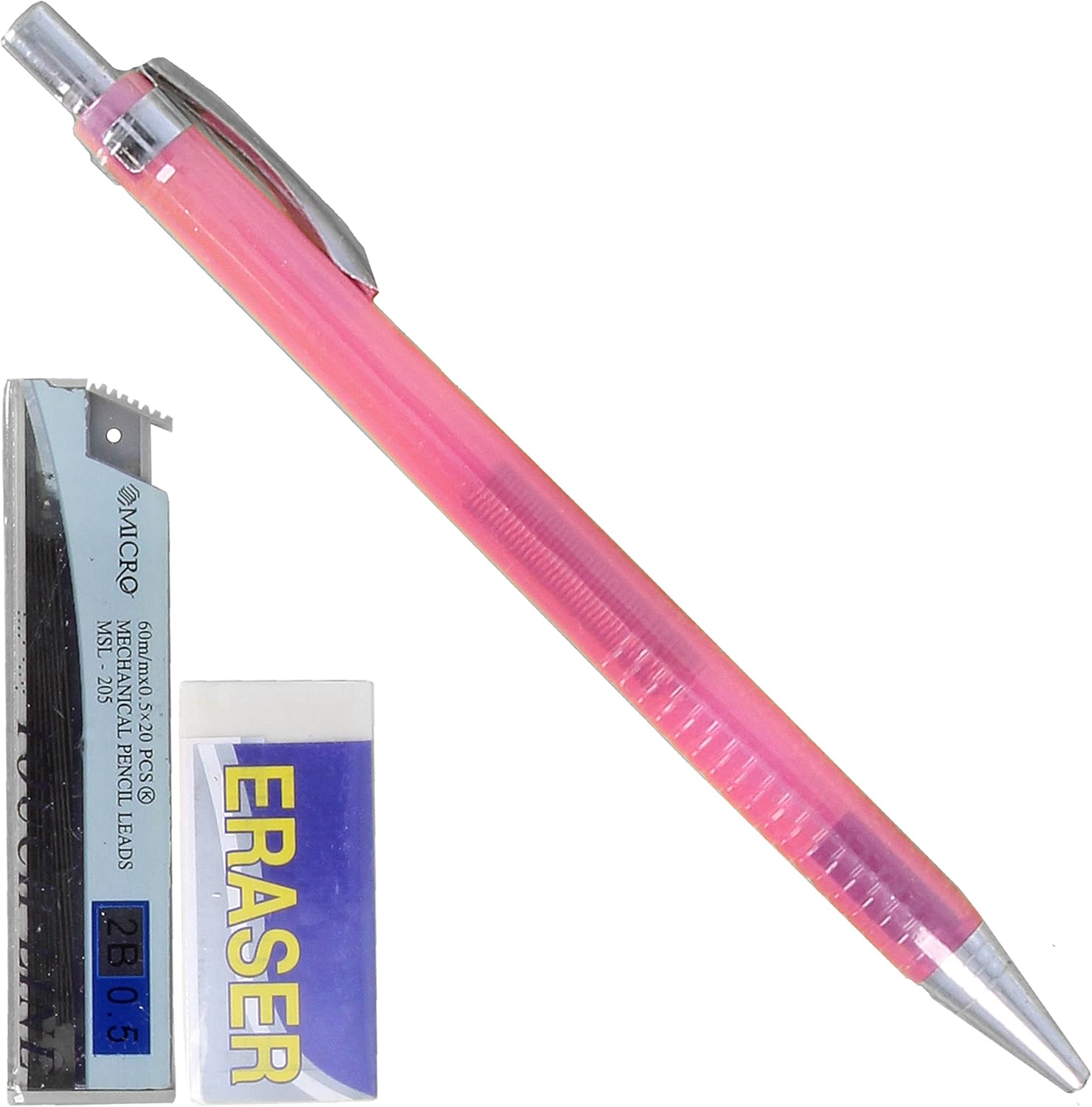 Mechanical Pencil 0.5mm 2B + Lead Refills + Eraser Propelling