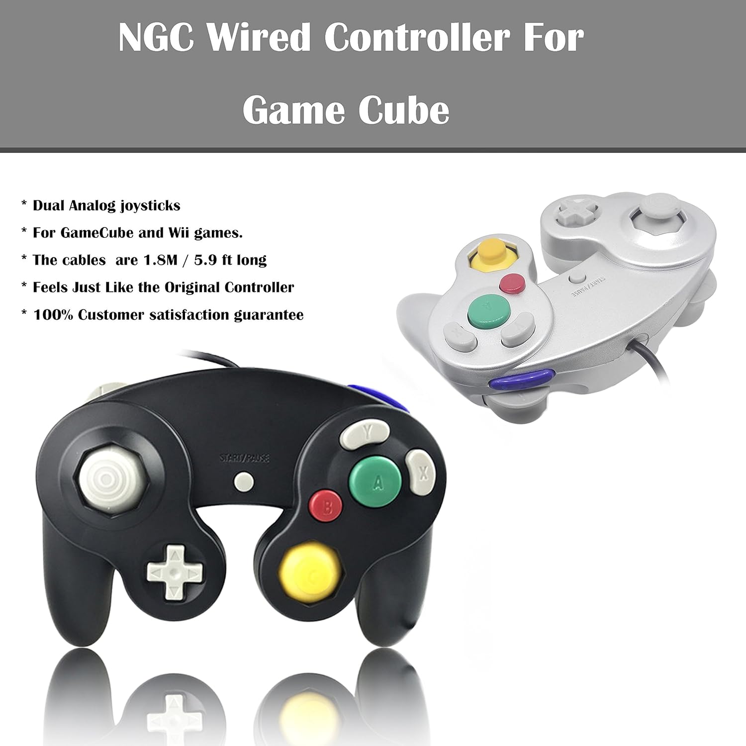 GameCube Controller, Wired Gamepad for Nintendo Wii Console (Black1 and Sliver1)
