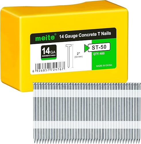 Vista 9 de meite Clavos de hormigón galvanizados calibre 14 de 2 pulgadas para pistola de clavar neumática o eléctrica, clavo de cabeza en T con pegamento