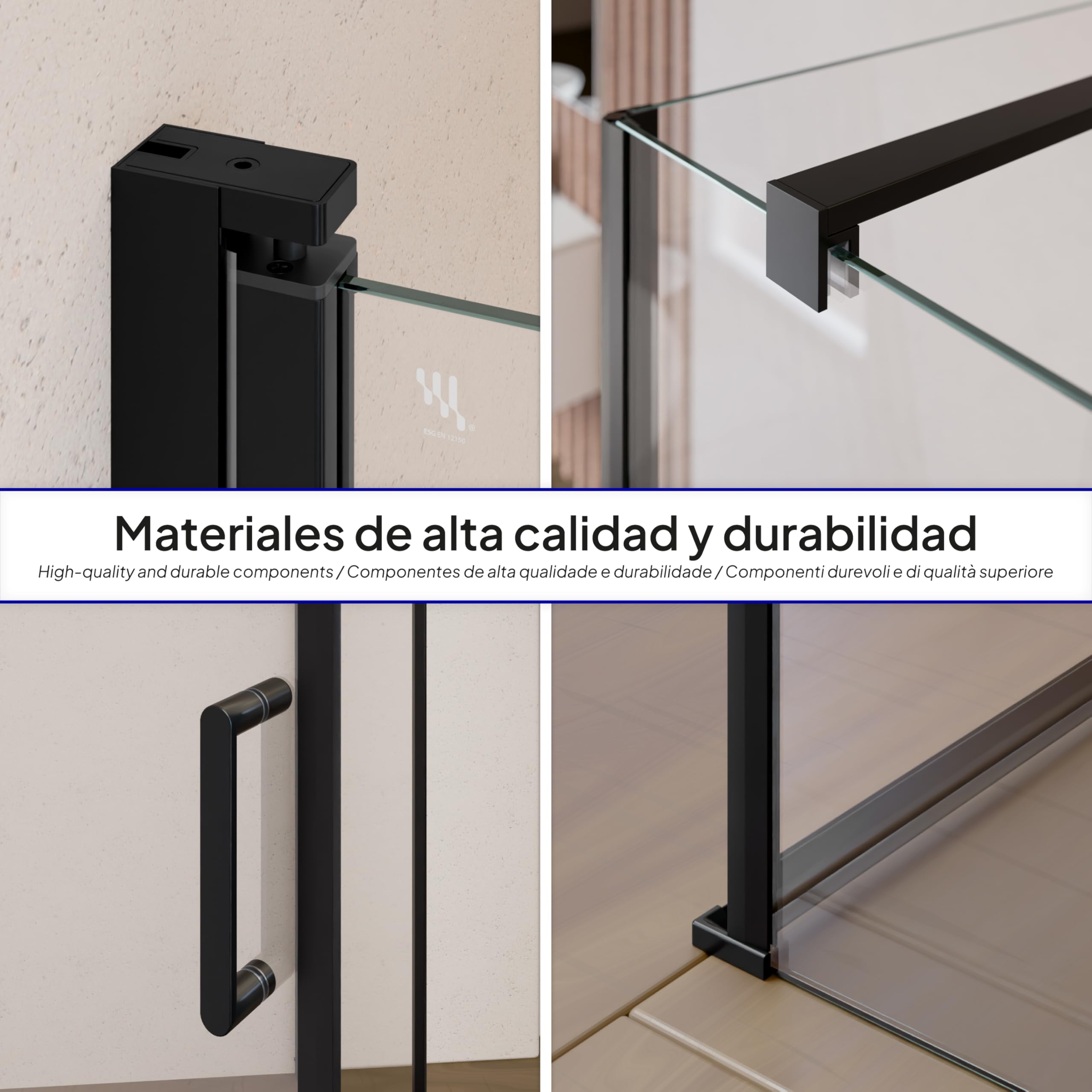 MOG Mampara de ducha DK559 80 x 80 cm Altura 190 cm con entrada de esquina - De vidrio de seguridad nano transparente de 6 mm ESG con perfiles de aluminio negro