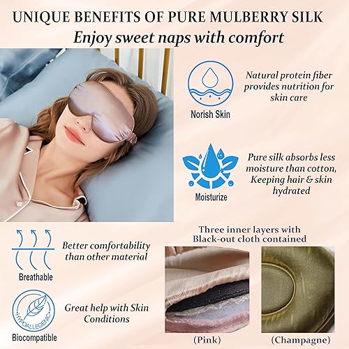 Miniatura 8 de Antifaz de seda para dormir para mujeres y hombres - Máscaras opacas 3D contorneadas para ojos para dormir extensiones de pestañas - 22Momme seda de