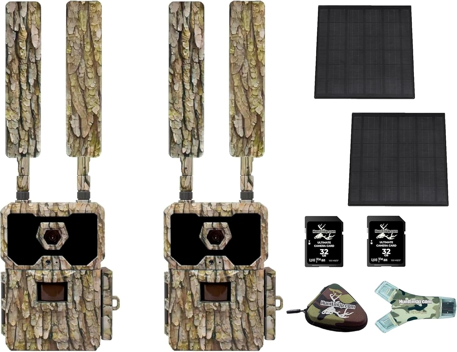 WiseEye Data Cam 2 DC-2 Double Bundle 2-Pack with 2pc Solar Panel + 2pc 32GB SD Card + Card Reader + Case