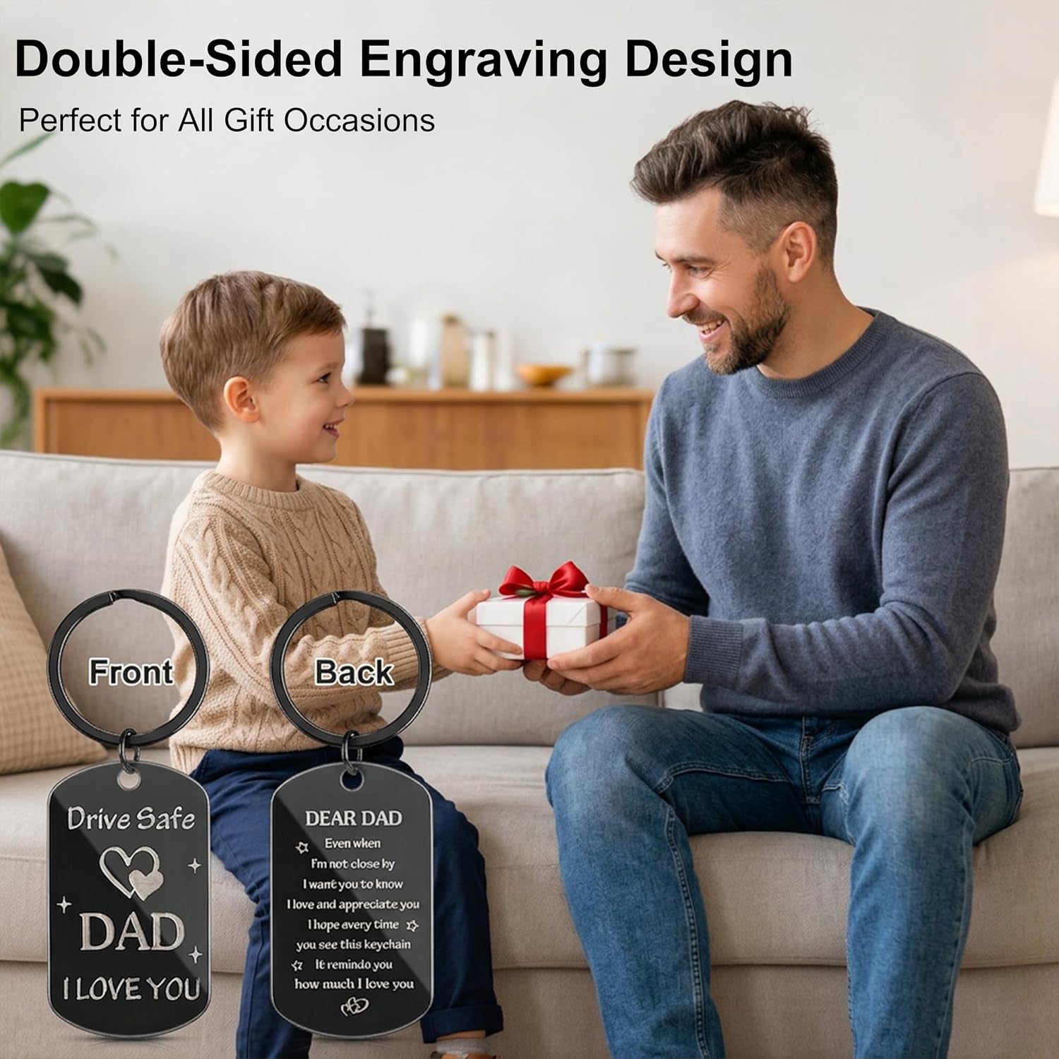 echosari Drive Safe Keychain for Dad, Durable Double-Sided Keychain Dad Birthday Gift from Daughter Son Unique Gift for Him