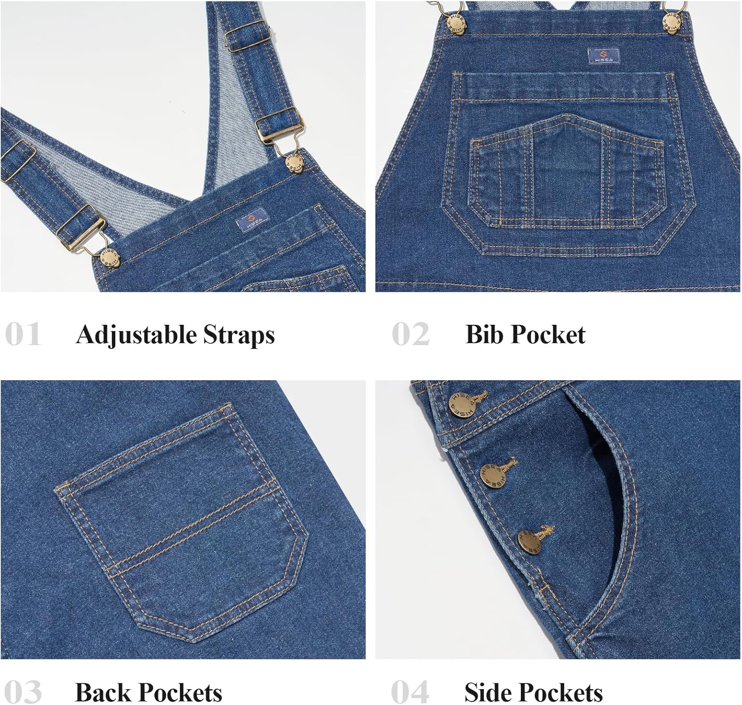 HISEA Stretchy Denim Overalls for Women, Womens Jean Bib Overall with Loose Fit, Ladies Straight Relaxed Overalls for Work - Image 4