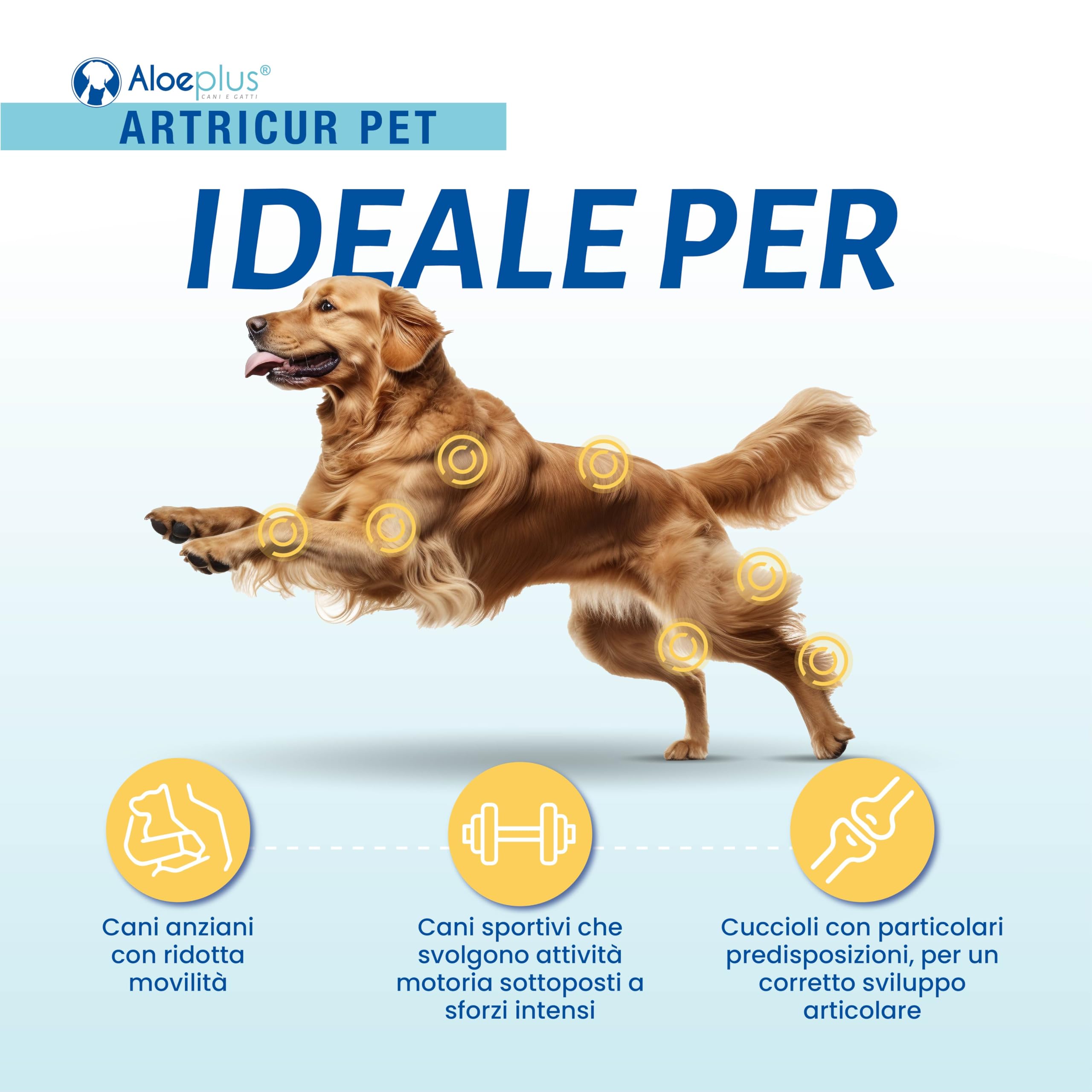 ALOEPLUS Artricur Pet Integratore Articolazioni Cane 11+ Kg - 100% Naturale con Aloe Arborescens BIO, Spirulina, Boswellia e Artiglio del Diavolo, Rinforza e Protegge le Articolazioni, 60 Capsule