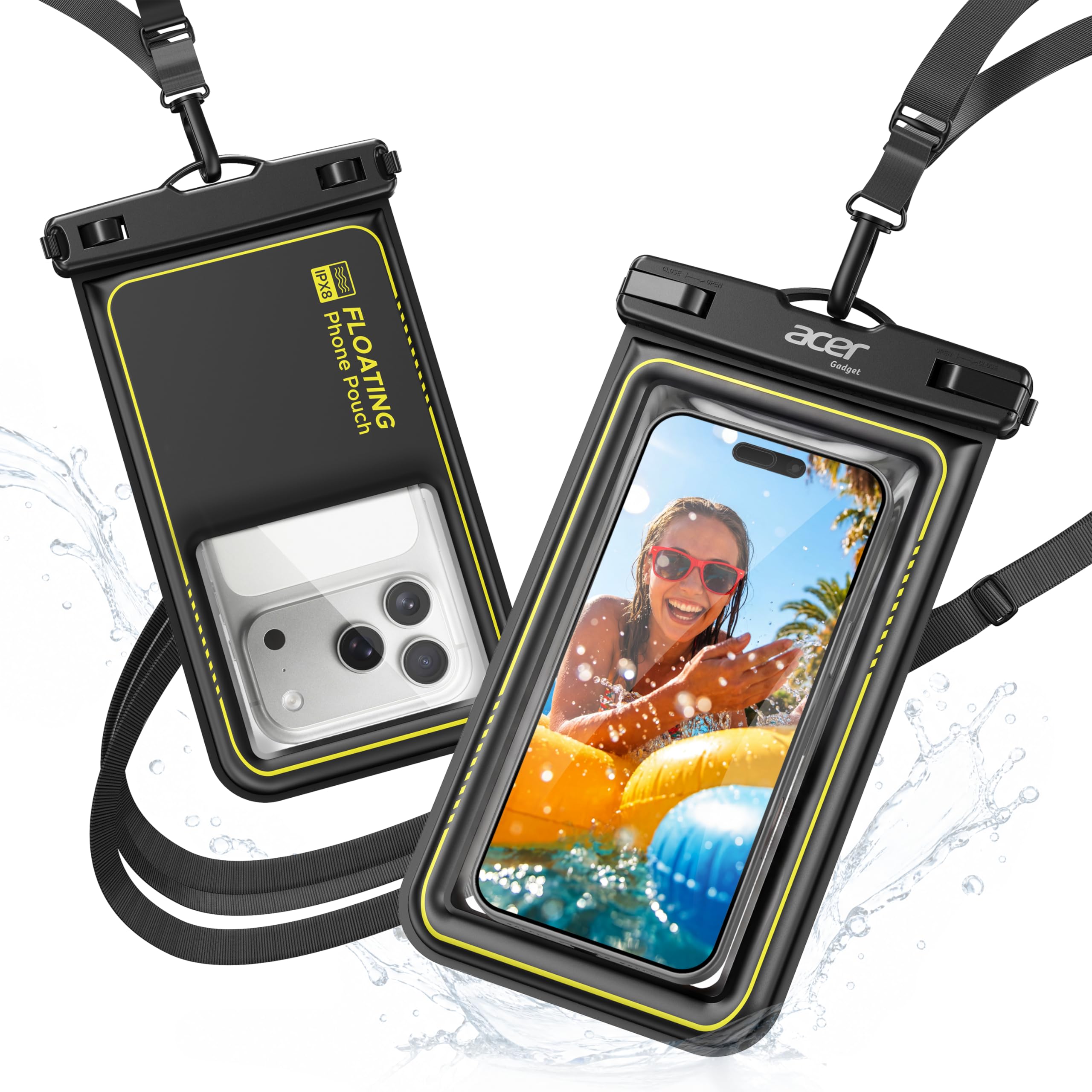 acer 2 Pack Marine Tech - Waterproof Phone Pouch Floating, IPX8 Waterproof Phone Case [Cell-Foam&Sensitive Touch] Beach/Cruise/Kayak/Ship Essentials