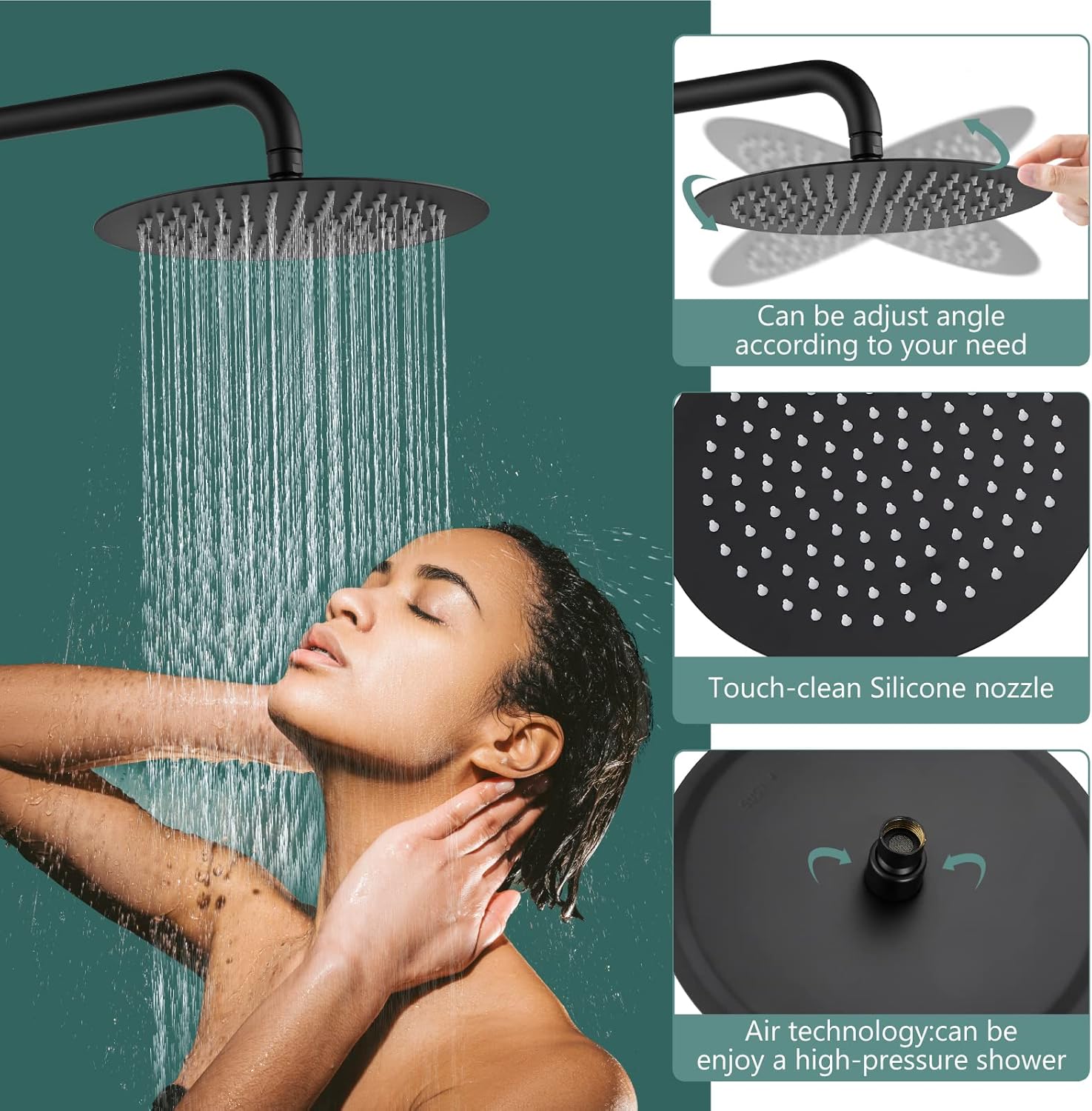Matte Black Bathroom Shower System 10 Inch Rainfall Showerhead Round ABS Handheld Luxury Rain Mixer Shower Combo Set Wall Mounted Shower Fixture Shower Faucet Rough-in Valve Body and Trim Included