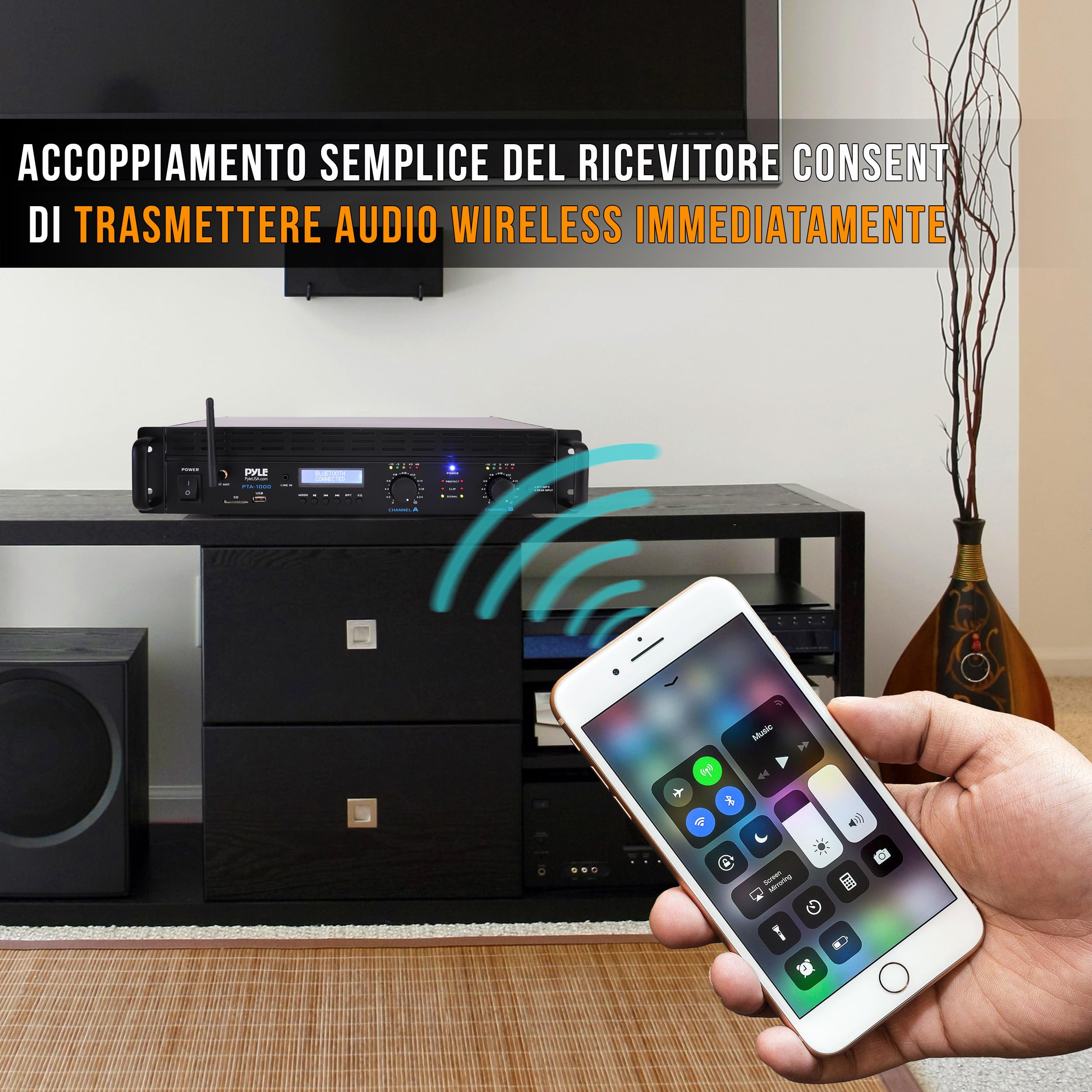 Pyle Amplificatore Audio Potenza Bluetooth a 2 Canali, 2000 Watt Amplificatore Pro Audio Rack Mount