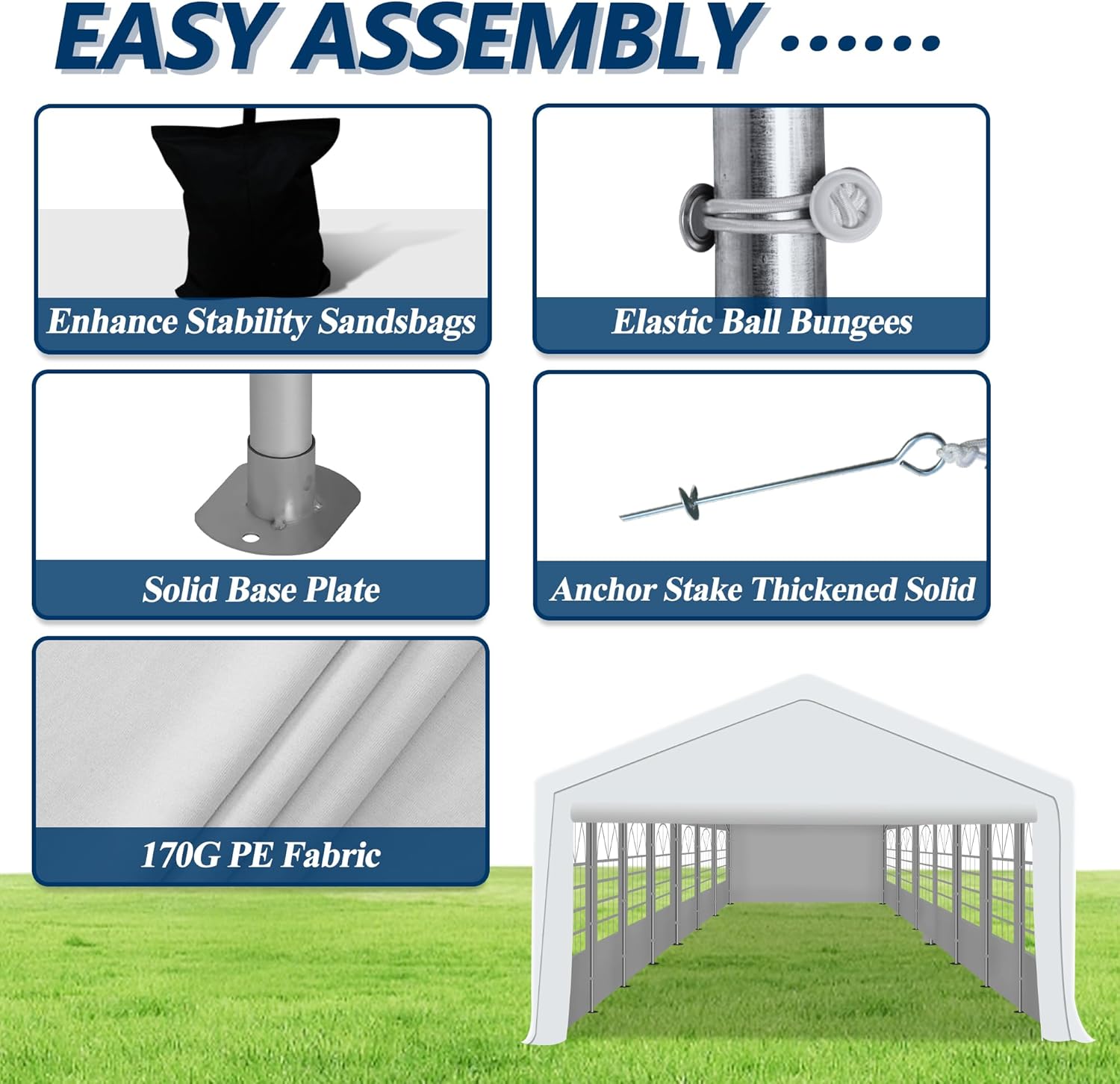 COVERONICS 20'x40' Outdoor Party Tent, Heavy Duty Patio Event Tent Gazebo Canopy with 4 Sandbags & 2 Storage Bags, Perfect for Birthday Party, Wedding