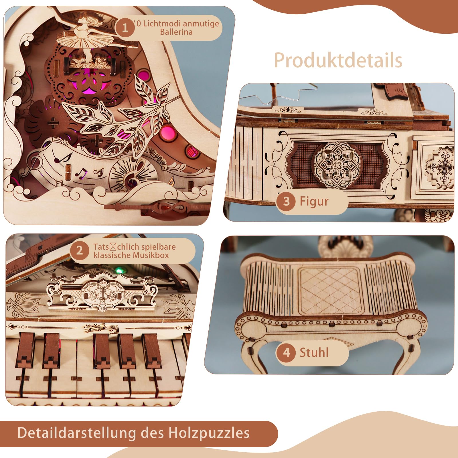 Music Park 3D Puzzle Erwachsene Spielbar Klavier You Are My Sunshine Modellbausatz Holzpuzzle Hobbies Geburtstags Weihnachten Geschenke Für Frauen 14+