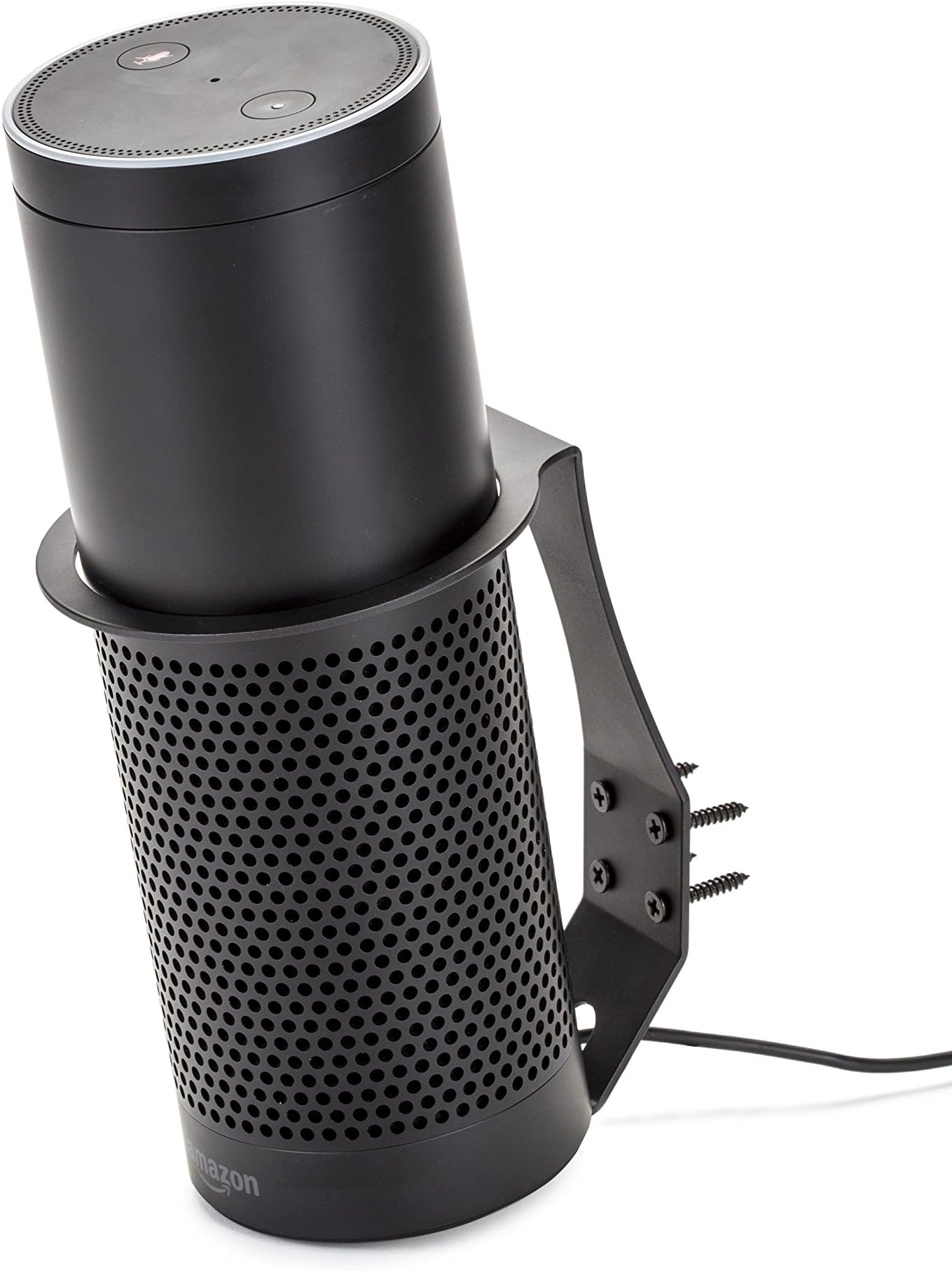 Sturdy Black Wall Mount for Amazon Echo, Echo Plus, UE Boom and Other Models - Protect and Stabilize Alexa โ Designed to Provide Sufficient Distance to Wall Surface - by Wasserstein
