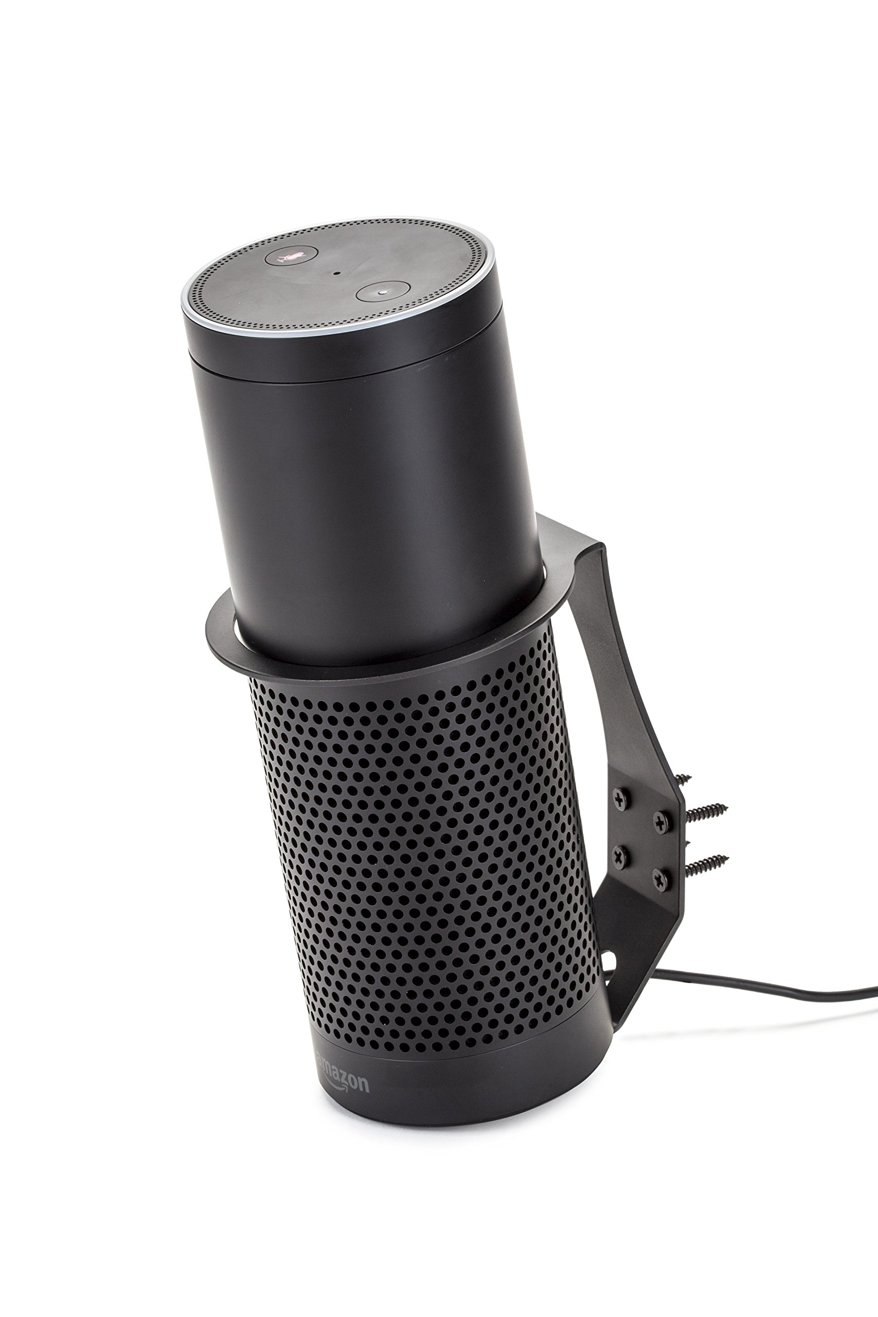 Sturdy Black Wall Mount for Amazon Echo, Echo Plus, UE Boom and Other Models - Protect and Stabilize Alexa – Designed to Provide Sufficient Distance to Wall Surface - by Wasserstein