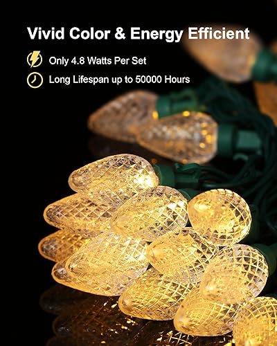 Miniatura 3 de C7 - Tira de luces LED de Navidad, 25.16 pies, 50 luces LED conectables para interiores y exteriores, luces de Navidad blancas cálidas para casa,