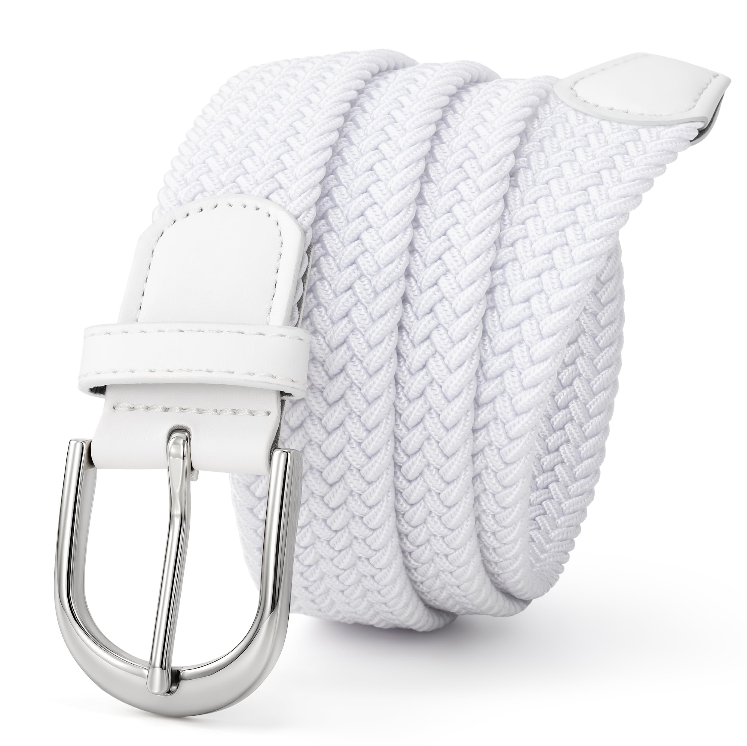 Mile High Life | Braided Stretch Elastic Belts | Pin Oval Solid Black Belt Buckle | PU Loop End Tip Men/Women/Junior Belt