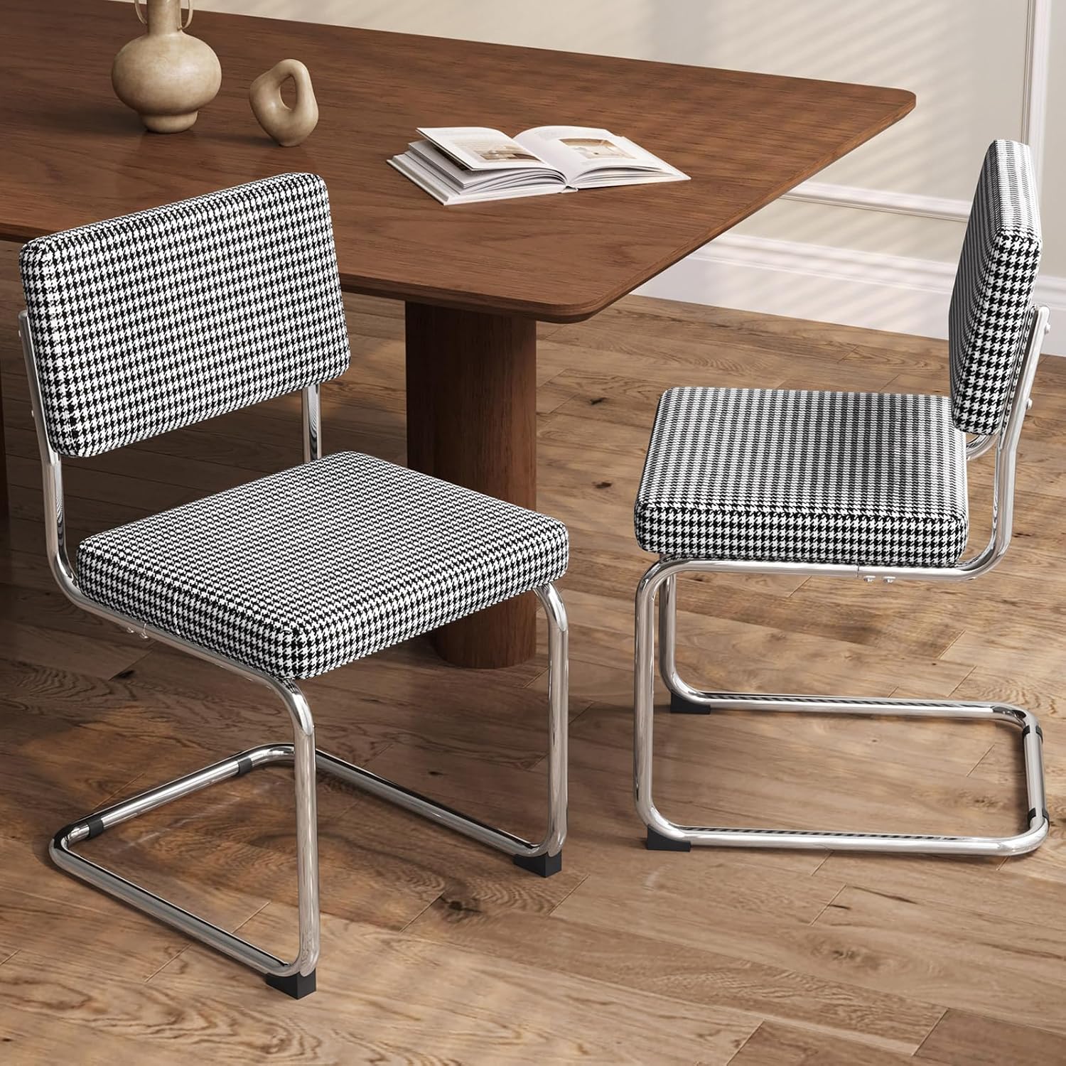Fabric Dining Chairs Set of 2, Modern Kitchen Chairs with Padded Back & Seat, Armless Metal Frame Side Chairs for Dining Room, Living Room or Apartment, 220 lb Weight Capacity, Grey