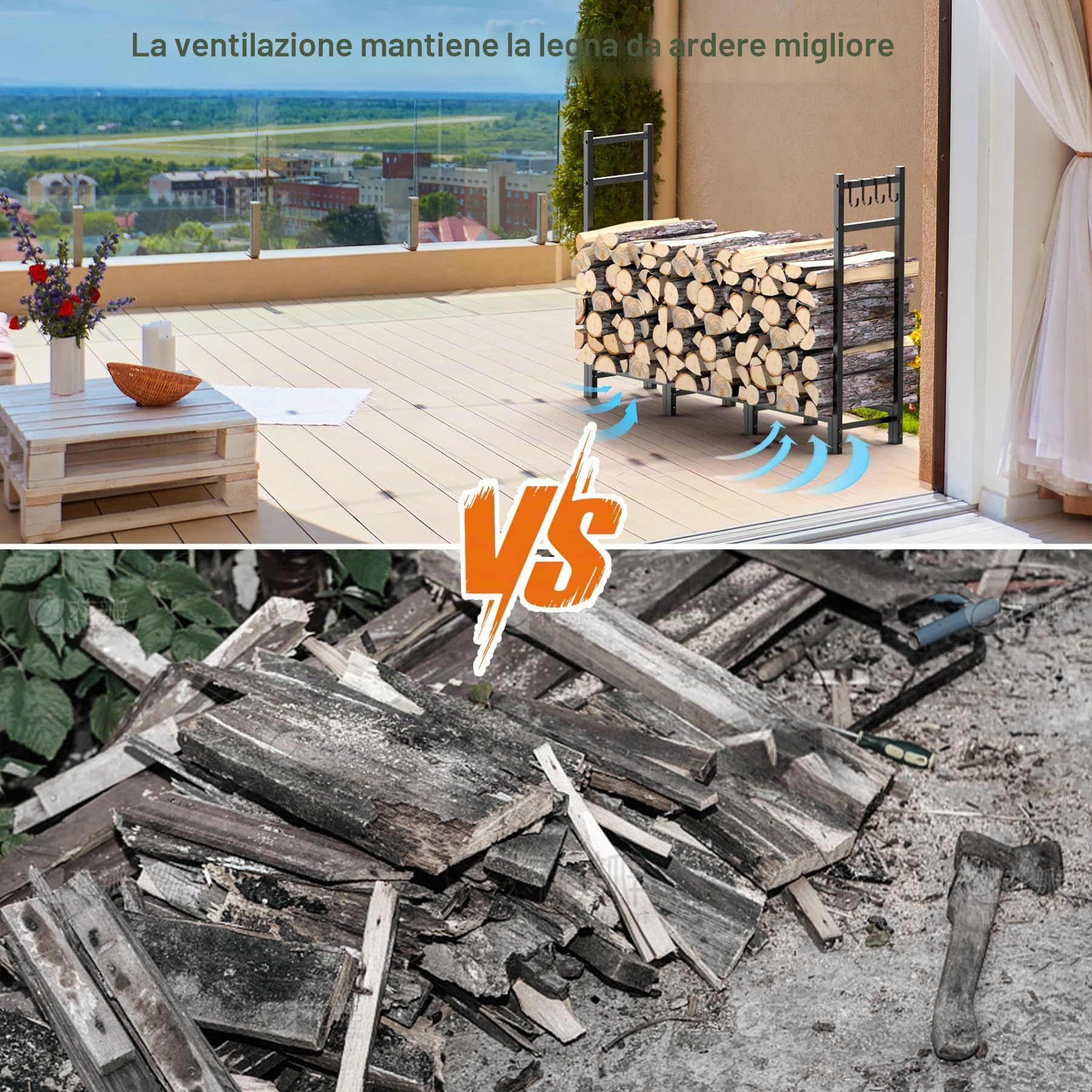 Scaffale Per Legna Da Ardere In Metallo,Scaffale Portalegna Da Esterno,114x25x80cm,Supporto Legna Da Ardere Regolabile,Supporto Impilabile,Per Giardino, Terrazza, Portico,Accanto Al Camino