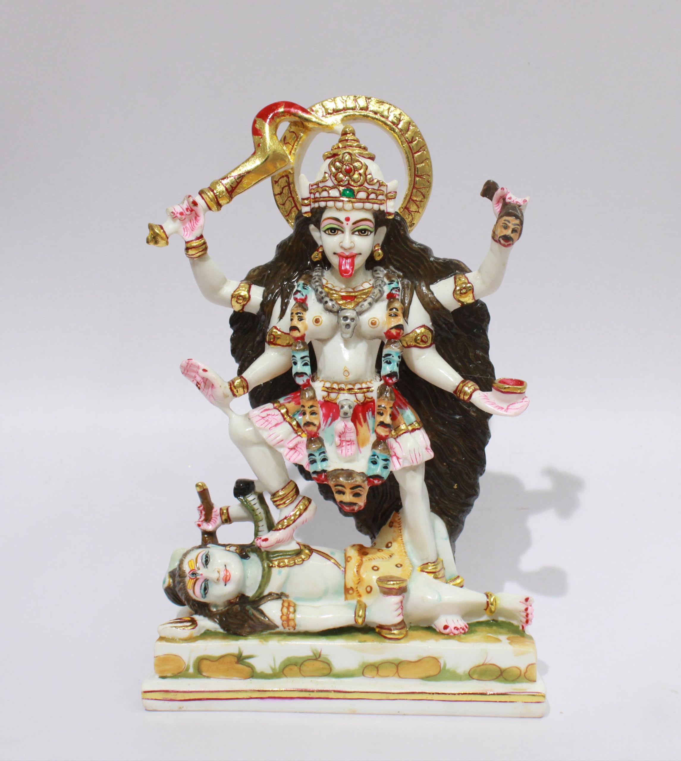 Marble Goddess Kali Statue | Sacred Religious Artifact for Worship & Meditation | Symbol of Power & Vanquisher of Evil Forces