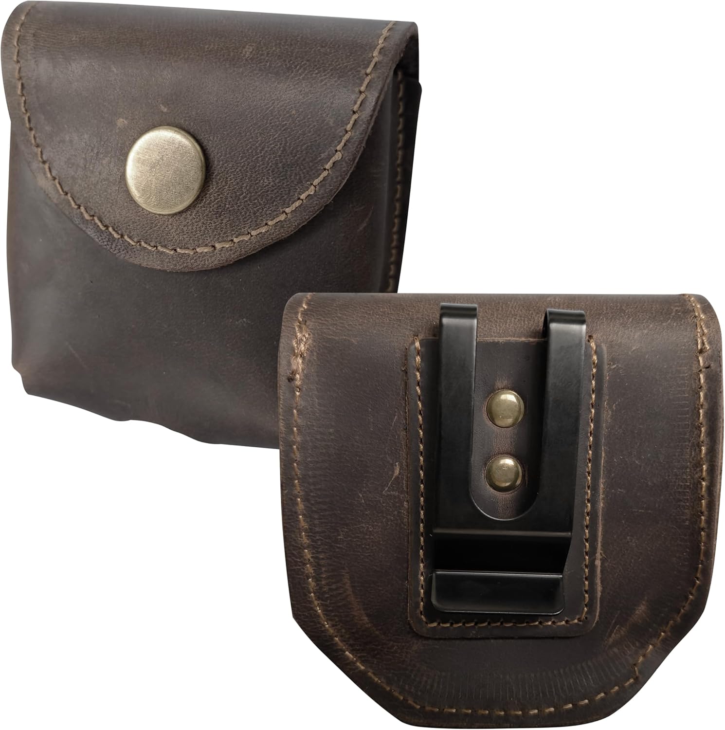 Cowhide Leather Zyn Holder- Vintage Handmade Brown Thick Grain Leather Dip Can Holster-Snuff Holder Compatible with ZYN, Copenhagen, Skoal, Kodiak, etc-Belt Accessories for Men - Image 3