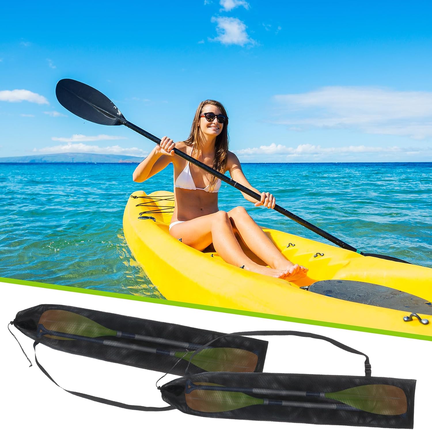 Klmnop 2-Pack Mesh Kayak Paddle Bag with Adjustable Shoulder Strap, Drawstring Storage & Carry Bag for Long Canoe SUP Paddles, Inflatable Kayak Accessories