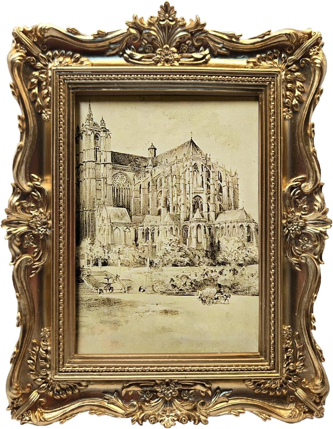 Gold 5X7 Vintage Picture Frame, Antique Ornate Photo Frame For Wall Hanging Or Tabletop Display, Retro Home Decor, Photo Gallery Art Deco