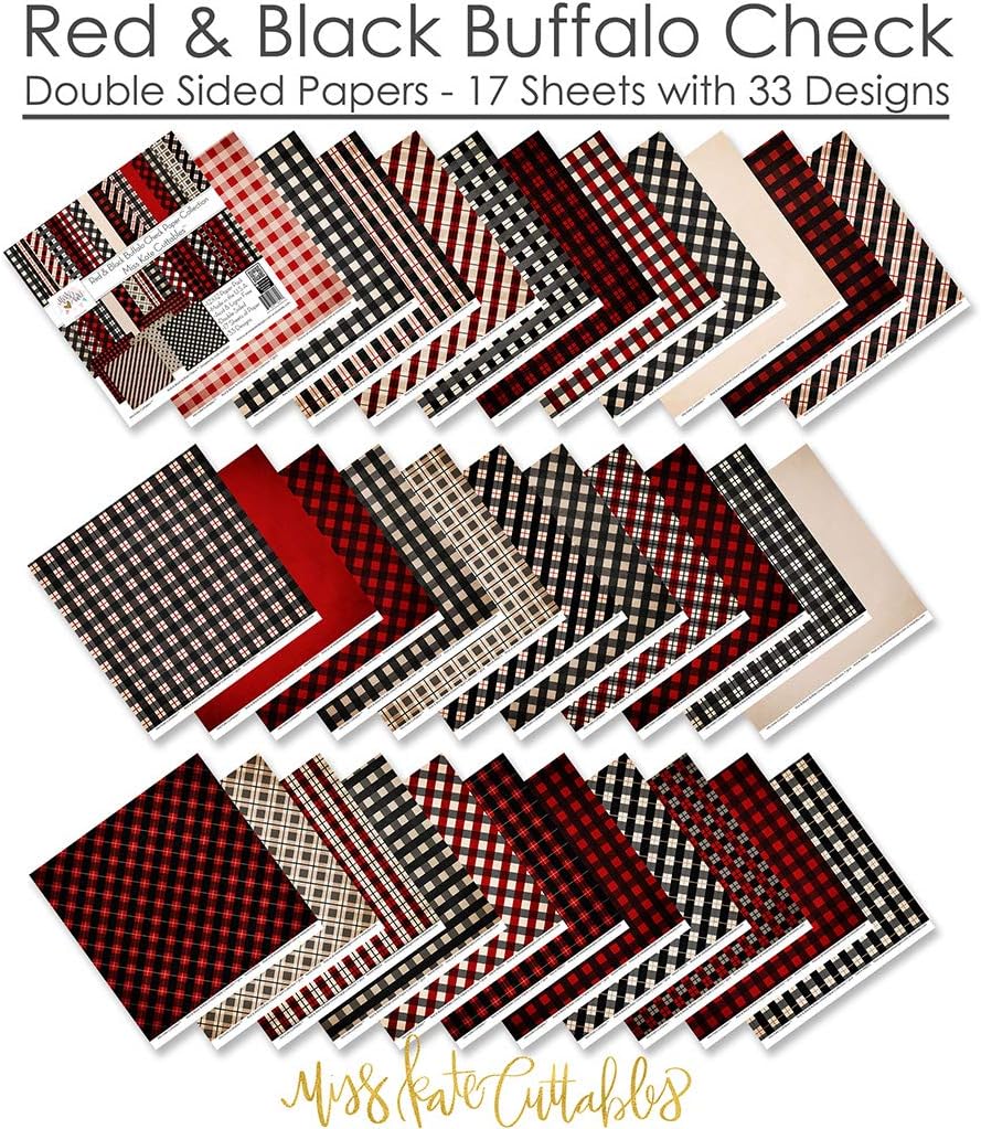 Pattern Paper Pack - Red & Black Buffalo Check - 17 Double-Sided 12"x12" Collection Includes 34 Patterns - Scrapbooking Card Making Crafting - by Miss Kate Cuttables