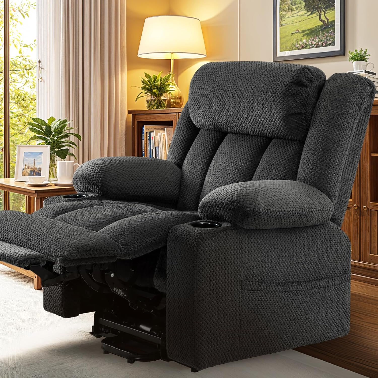 Large-Wide Power Lift Recliner Chair with Triple Motor for Elderly, Independent Power Head Back Foot Adjustments, Infinite Position, Lay Flat, Lift Chairs Recliners, Plush Flannel (Grey)