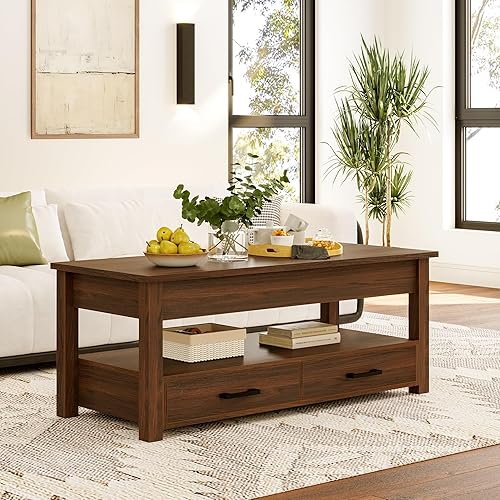 Miniatura 20 de FABATO Mesa auxiliar extragrande de 47.2 pulgadas, mesa de centro grande con cajones de almacenamiento, compartimento oculto, mesa central elevadora