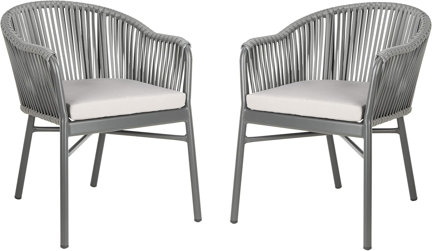 Gray Rope and Wicker Dining Arm Chair with Cushions