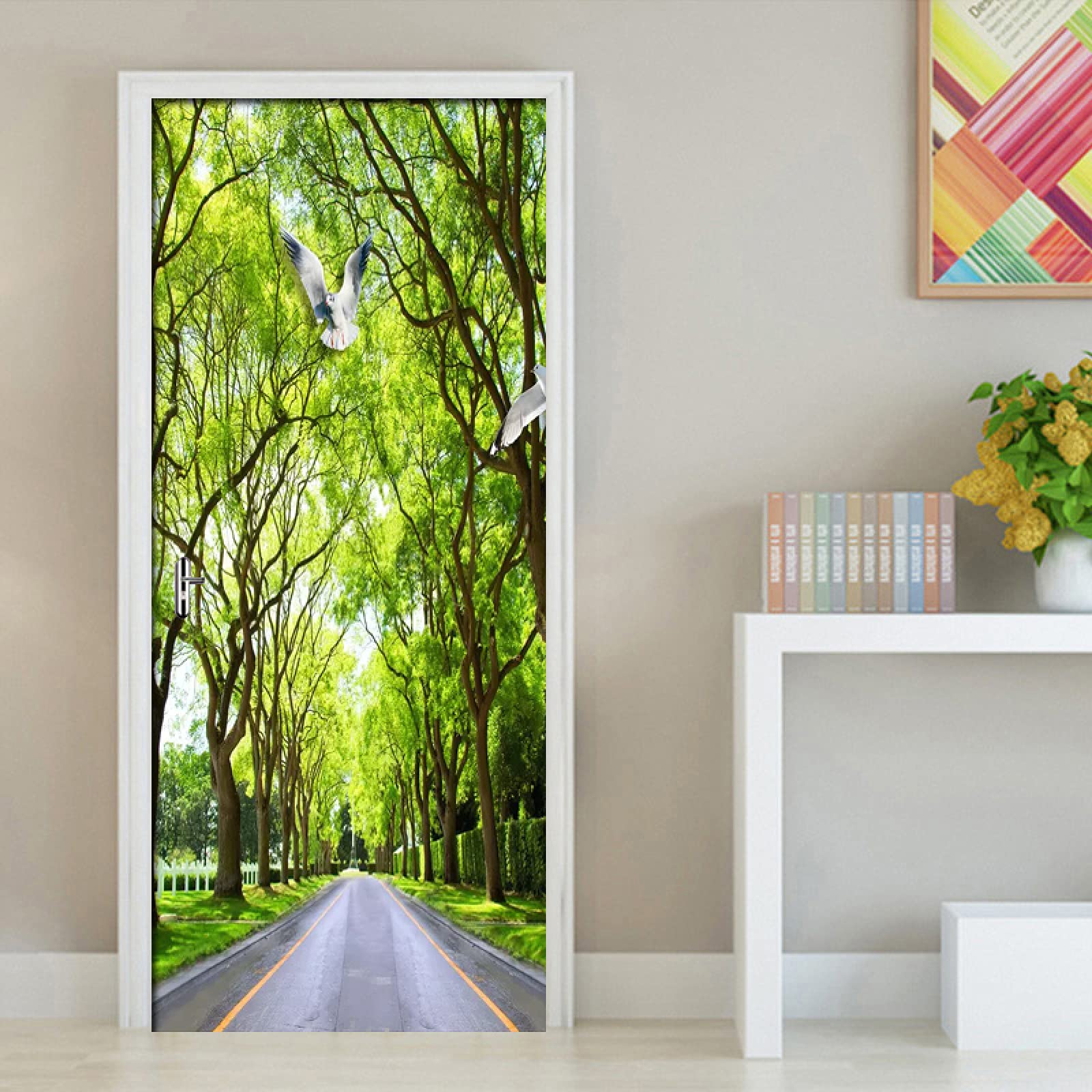 Adesivo 3D Per Porta Interna - Carta Da Parati Autoadesiva Foresta Verde - Fotomurale Impermeabile In PVC Per Camera Da Letto - 5