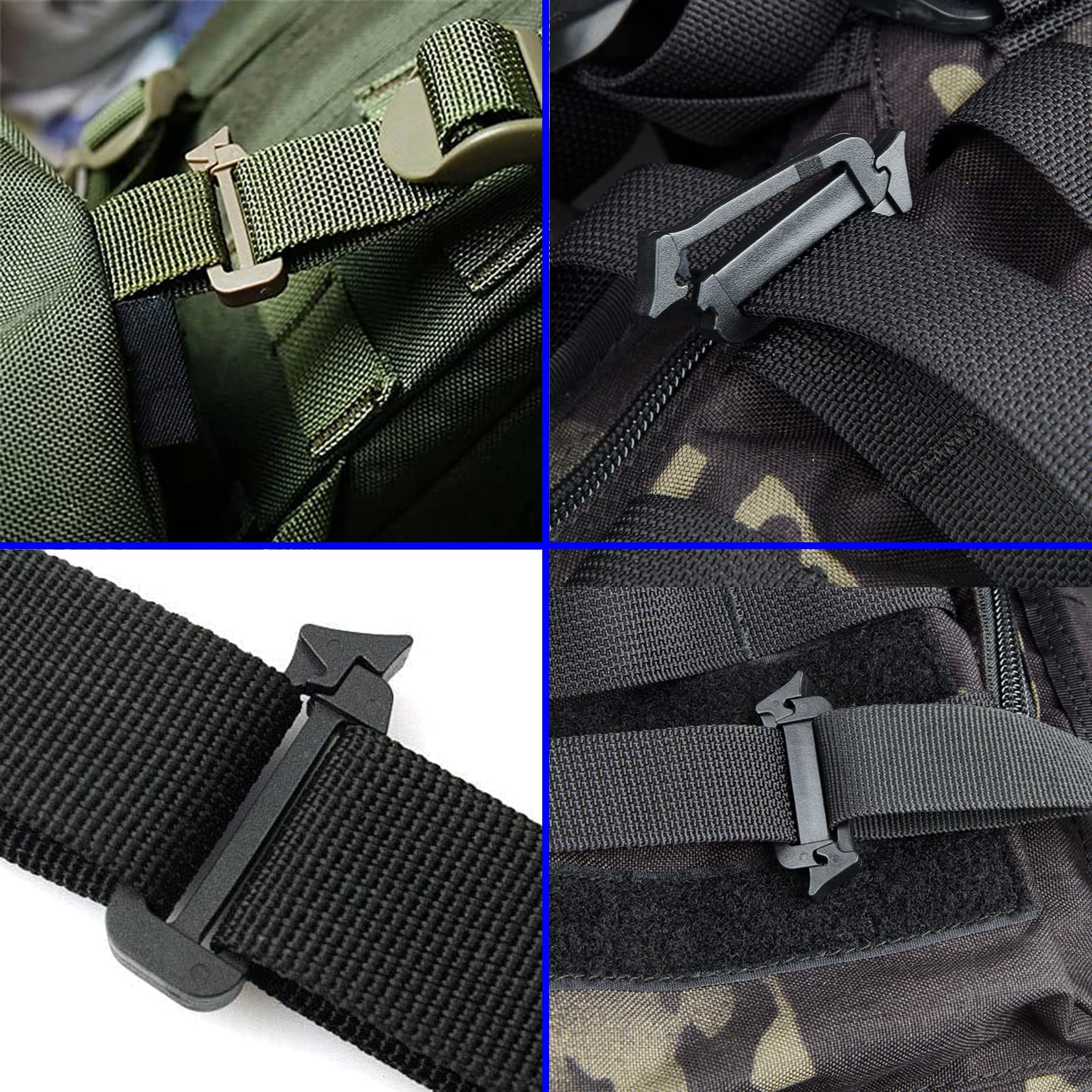 10 hebillas de clip de cincha de 1 pulgada Molle clips de conexión de correa hebilla de gatillo deslizante clip de mochila, 38 mm unilateral, 38mm Unilateral